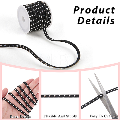 3 Rolls 3 Colors Flat Faux Suede Cord with Alloy Rivets LW-CL0001-08B-1