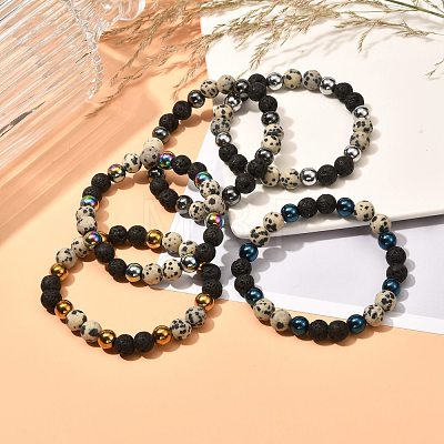 Matte Stone Round Beads Stretch Bracelets for Men Women BJEW-JB06875-1