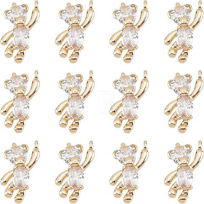 12Pcs Brass Clear Cubic Zirconia Charms KK-CA0003-22-1