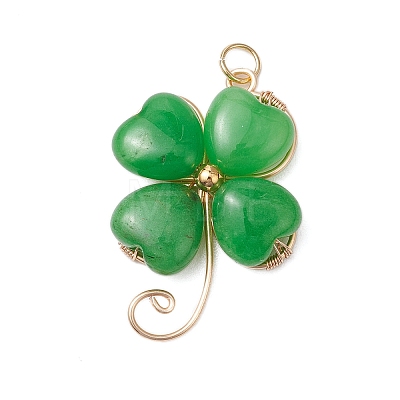 Dyed Natural Malaysia Jade Copper Wire Wrapped Shamrock Pendants PALLOY-JF02972-02-1
