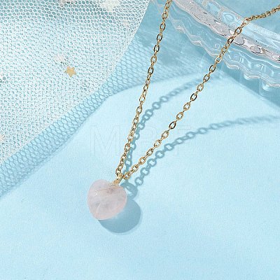 Natural Rose Quartz Heart Pendant 304 Stainless Steel Cable Chain Necklaces for Women NJEW-JN05796-02-1