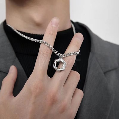 304 Stainless Steel Geometric Hexagon Pendant Necklaces for Men Women WG343A2-01-1