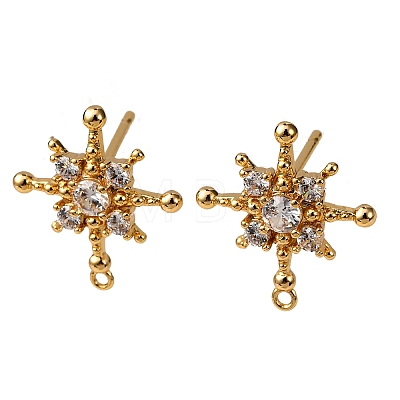 Brass Pave Clear Cubic Zirconia Stud Earring Findings KK-Z121-12G-1