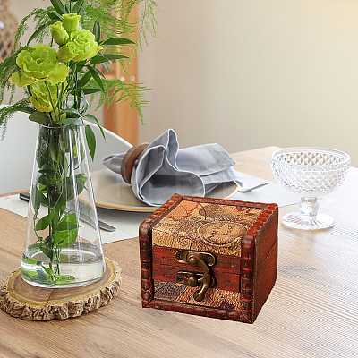 Square Retro Wood Jewelry Set Storage Organizer Boxes with Clasps CON-CL0001-13B-1