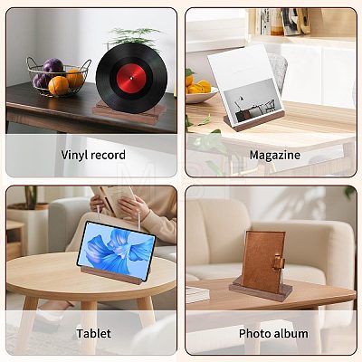 Wood Vinyl Record Slotted Display Stands with Stainless Steel Support ODIS-WH0043-344C-1