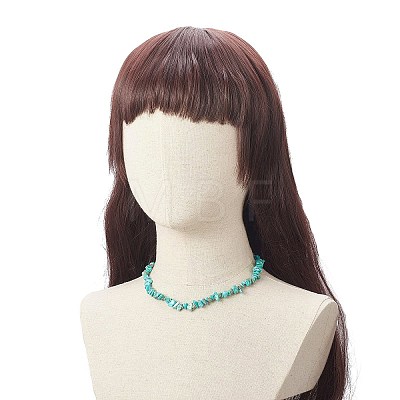 Dyed Synthetic Turquoise Chip Beaded Necklaces with 304 Stainless Steel Lobster Claw Clasp & Chain Extender NJEW-JN04225-05-1