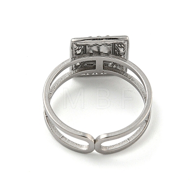 304 Stainless Steel Rhinestone Square Finger Rings for Women Men STAS-Z060-01P-1
