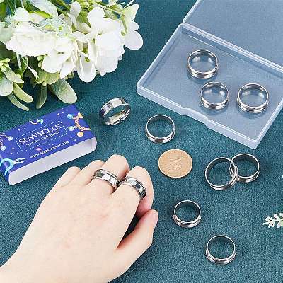 SUNNYCLUE 18Pcs 6 Size 304 Stainless Steel Grooved Finger Ring Settings RJEW-SC0001-05P-1