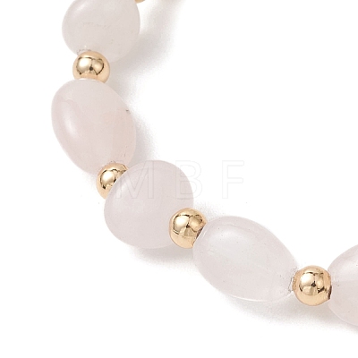 Natural Rose Quartz & Brass Beads Stretch Bracelets for Women BJEW-JB13414-02-1