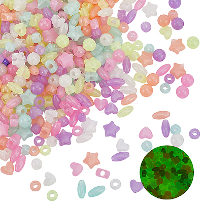 500Pcs Luminous Transparent Acrylic Beads LACR-PA0001-03-1