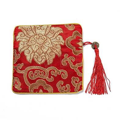 Chinese Brocade Tassel Zipper Jewelry Bag Gift Pouch ABAG-F005-01-1