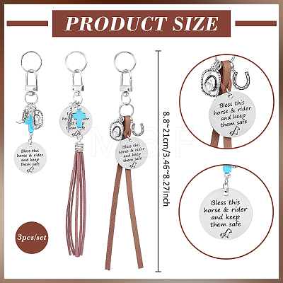 3Pcs Faux Suede Cord & Alloy Keychains HJEW-BC00123-1