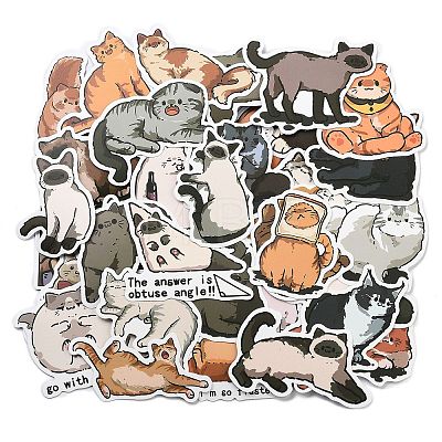 50Pcs Cartoon Cat Paper Self-Adhesive Picture Stickers AJEW-S086-13-1