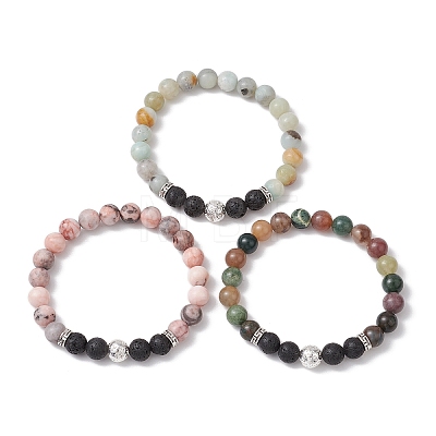 3Pcs Natural Mixed Gemstone Stretch Bracelets Sets BJEW-JB10954-1