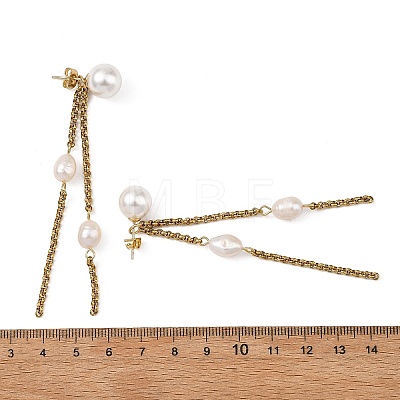 Shell Pearl and Natural Cultured Freshwater Pearl Stud Earrings EJEW-JE07396-1
