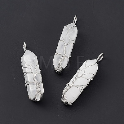 Natural Quartz Crystal Copper Wire Wrapped Pendants G-F733-05G-1