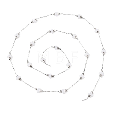 304 Stainless Steel Round Bead & ABS Plastic Pearl Heart Bead Cable Chains CHS-G048-08P-1