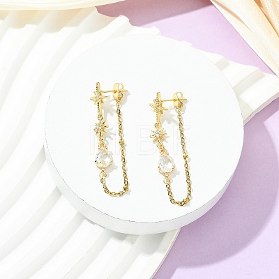 Star Teardrop Brass Micro Pave Cubic Zirconia Stud Earrings EJEW-JE07151-1