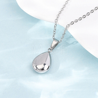 304 Stainless Steel Teardrop Pendant Cable Chain Necklaces for Men Women NJEW-K308-02B-P-1