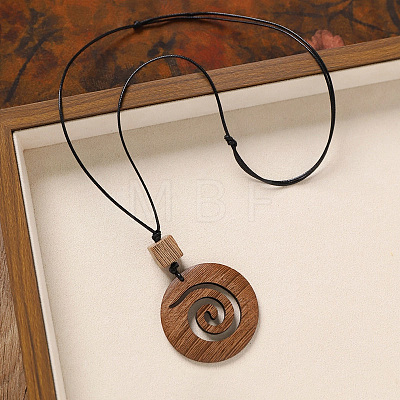 Wood Pendant Black Wax Cord Long Necklaces for Women FS-WG36920-12-1