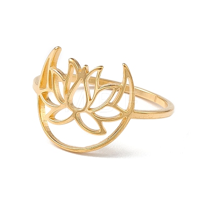 Hollow Out Lotus 304 Stainless Steel Finger Ring for Women RJEW-E073-06G-1