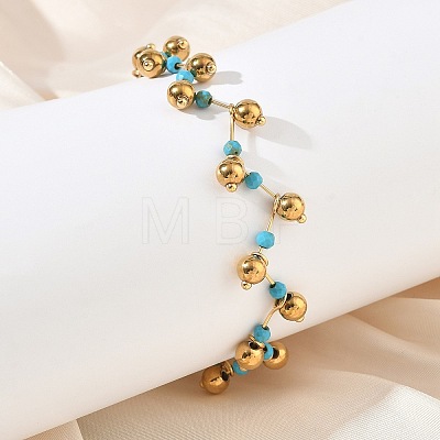 304 Stainless Steel Faceted Round Synthetic Turquoise Beaded Bracelets BJEW-C151-04A-1