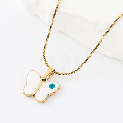 304 Stainless Steel Enamel Evil Eye Butterfly Pendant Necklaces for Men Women MY8344-4-1