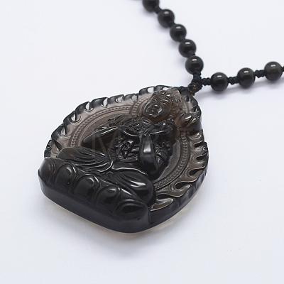 Natural Golden Sheen Obsidian Beaded Pendant Necklaces NJEW-E116-07-1