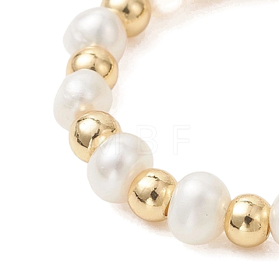 Natural Pearl & Brass Bead Finger Rings for Women RJEW-JR00963-01-1