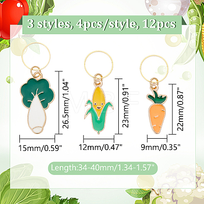 12Pcs 4 Style Vegetable Theme Alloy Enamel Pendant Locking Stitch Markers HJEW-AB00663-1