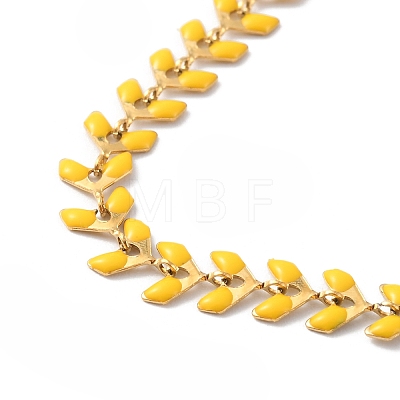 Enamel Ear of Wheat Link Chains Bracelet BJEW-P271-02G-08-1