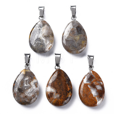 Teardrop Dyed Natural Crazy Agate Obsidian Pendants G-Q368-12-1