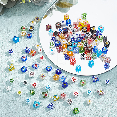 GOMAKERER 120Pcs 4 Style Handmade Millefiori Glass Beads Sets LAMP-GO0001-14-1