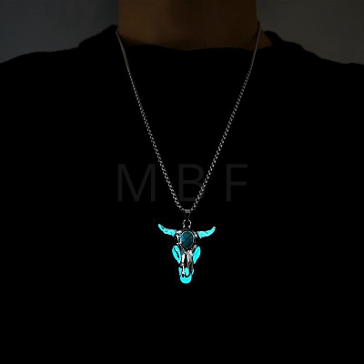 Alloy Ox Head Pendant Necklace with Stainless Steel Chains JN1135C-1