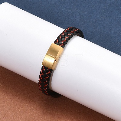 Ion Plating(IP) Braided Microfiber Leather Cord Bracelets for Men BJEW-Z081-14G-1