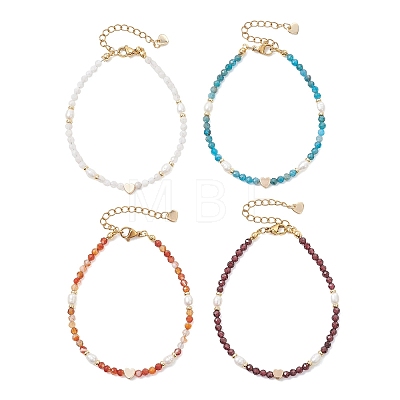 Natural Gemstone & Cultured Freshwater Pearl Beaded Bracelets BJEW-JB13546-1