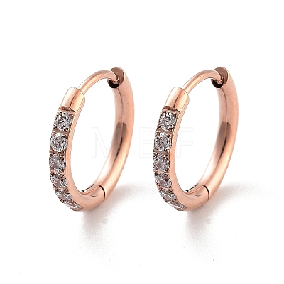 Ion Plating(IP) 316 Surgical Stainless Steel Pave Clear Cubic Zirconia Hoop Earrings Women EJEW-A109-01A-RG-1