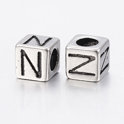 304 Stainless Steel Large Hole Letter European Beads STAS-H428-01AS-N-1