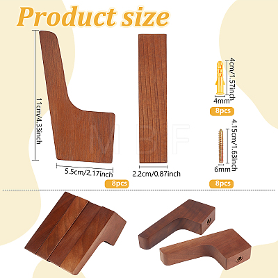 8Pcs Wooden Wall-mounted Coat Rack AJEW-DR0003-08-1