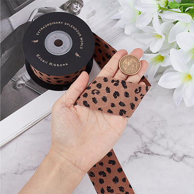 Leopard Print Polyester Ribbon OCOR-WH0047-43A-1