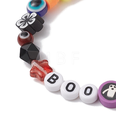 3Pcs 3 Styles Halloween Theme Resin & Polymer Clay & Glass Beaded Stretch Bracelets BJEW-JB10876-1