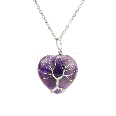 Natural Amethyst Heart Pendant Necklaces PW-WG58330-01-1