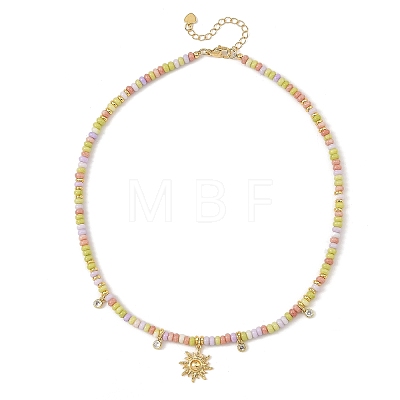 Brass Pave Clear Cubic Zirconia Sun Pendant Glass Beades Necklaces NJEW-JN06538-1