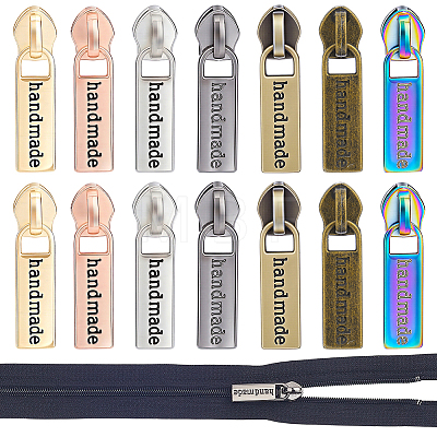 14Pcs 7 Colors Zinc Alloy Zipper Sliders with Rectangle Charms FIND-GA0008-47-1