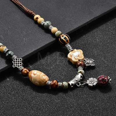 Ethnic Style Alloy & Porcelain Ceramic Beads Pendant Tassel Y Necklaces NJEW-D308-03B-1