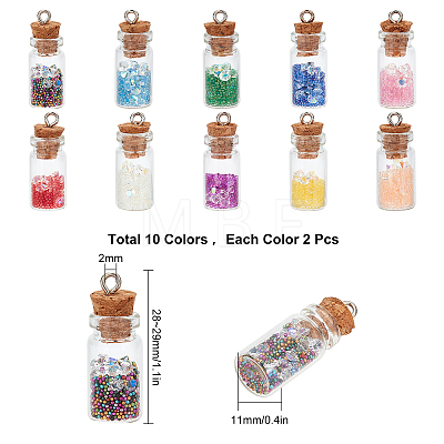 20Pcs 10 Color Glass Wishing Bottle Pendant Decorations GLAA-SC0001-59-1
