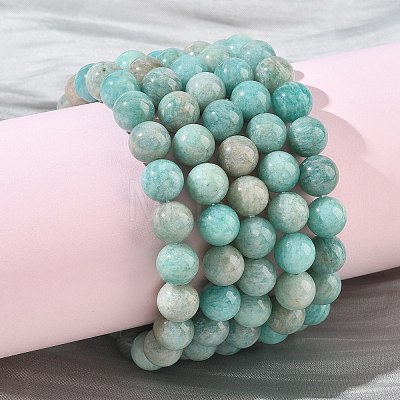 Natural Amazonite Round Beads Stretch Bracelets for Women BJEW-Z158-03I-03-1
