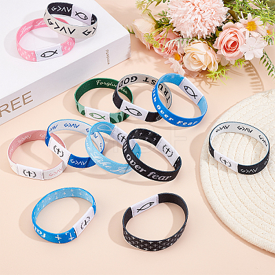 12Pcs 12 Colors Polyester Cord Stretch Bracelets for Women Men BJEW-WR0001-08-1