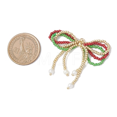 Christmas Glass Seed Beaded Bowknot Pendants PALLOY-MZ01059-1