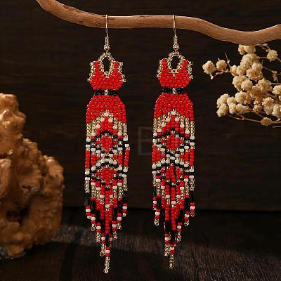 Handmade Bohemian Glass Seed Beads Long Dress Tassel Dangle Earrings MO3708-1-1